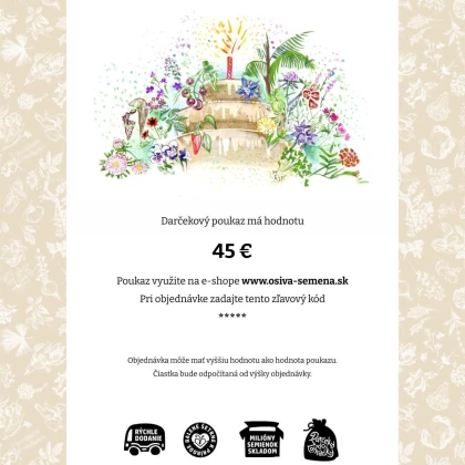 Poukážka k narodeninám v hodnote 45 €