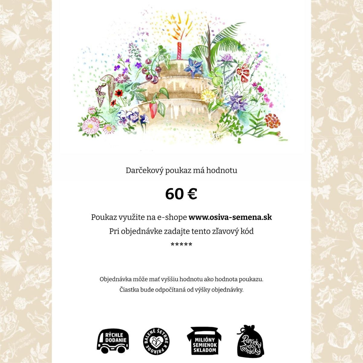 Poukážka k narodeninám v hodnote 60 €