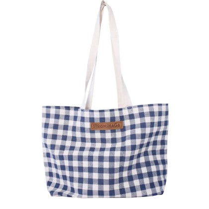 Plátená taška s kockovaným vzorom - modro-biela - Strömshaga AB - 1 ks