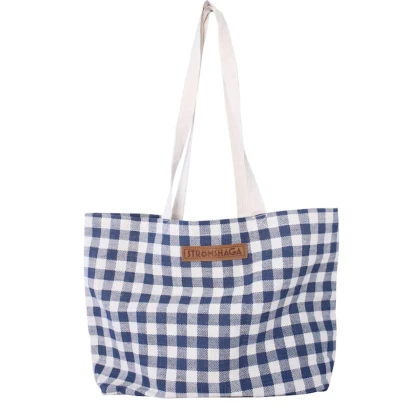 Plátená taška s kockovaným vzorom - modro-biela - Strömshaga AB - 1 ks