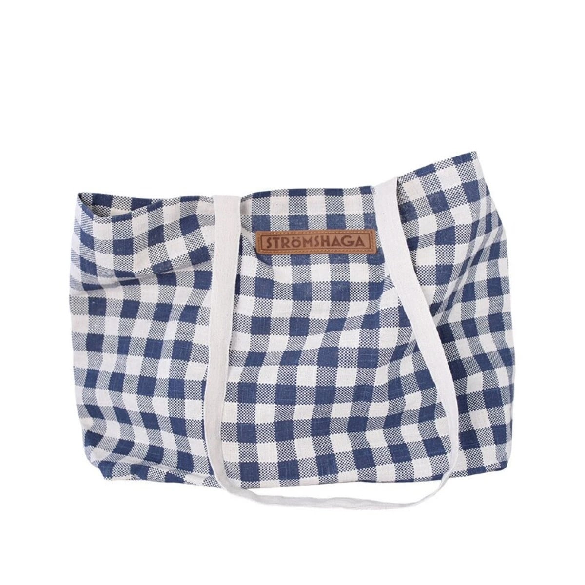 Plátená taška s kockovaným vzorom - modro-biela - Strömshaga AB - 1 ks