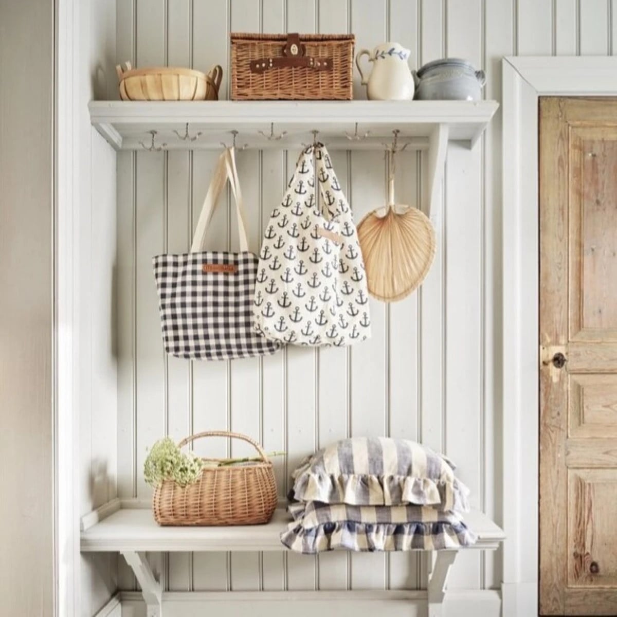 Plátená taška s kockovaným vzorom - modro-biela - Strömshaga AB - 1 ks