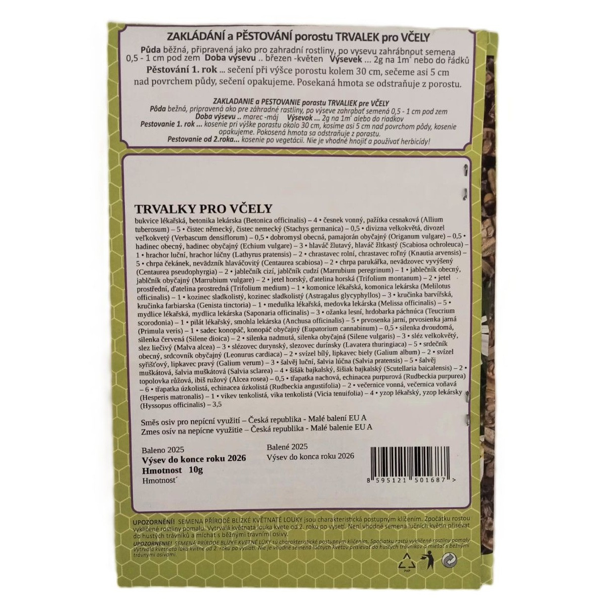 Kvetinová trváca lúka pre včely - Plata Naturalis - osivo lúčnych kvetov - 10 g