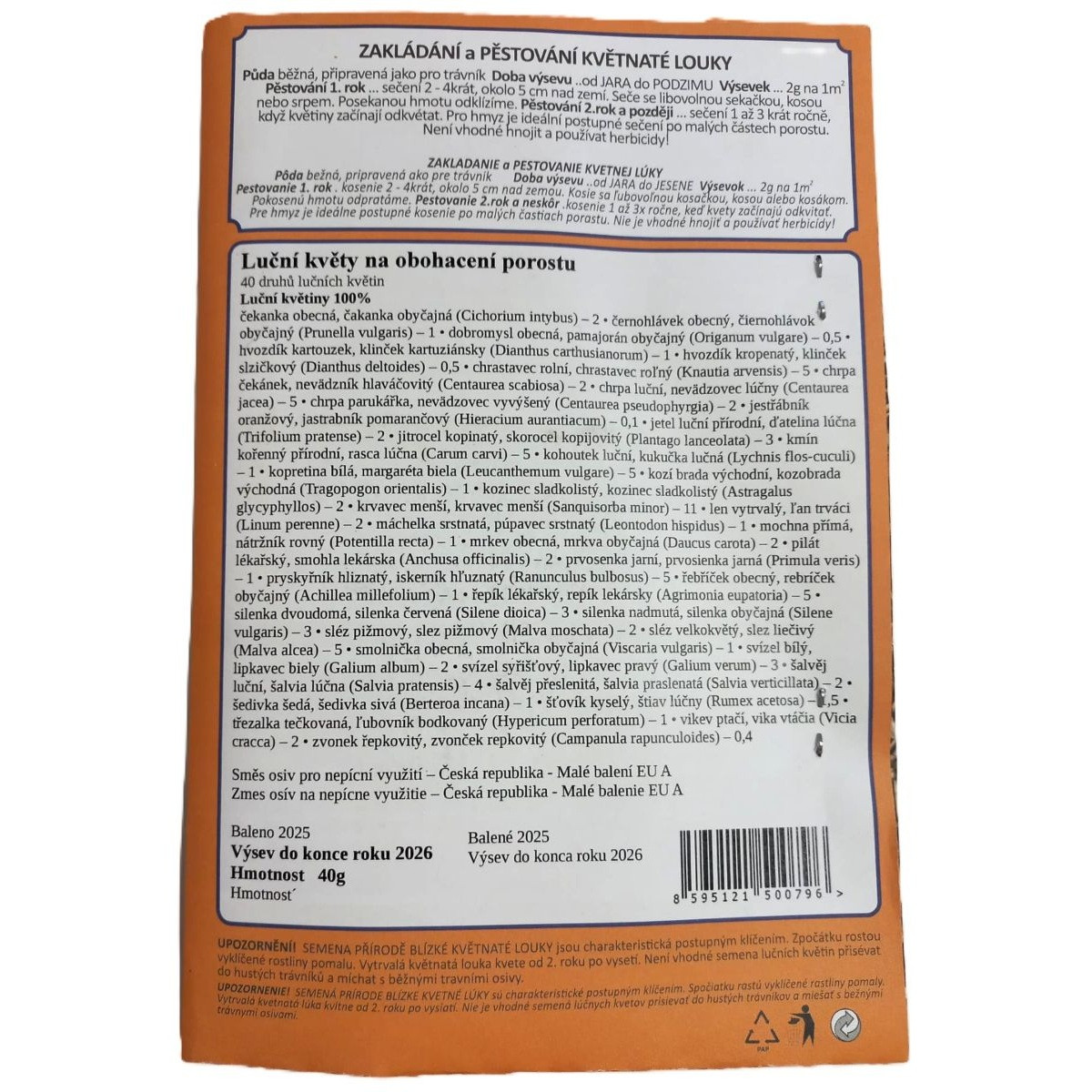 Lúčne kvety pre obohatenie porastu - Planta Naturalis - osivo lúčnych kvetov - 40 g