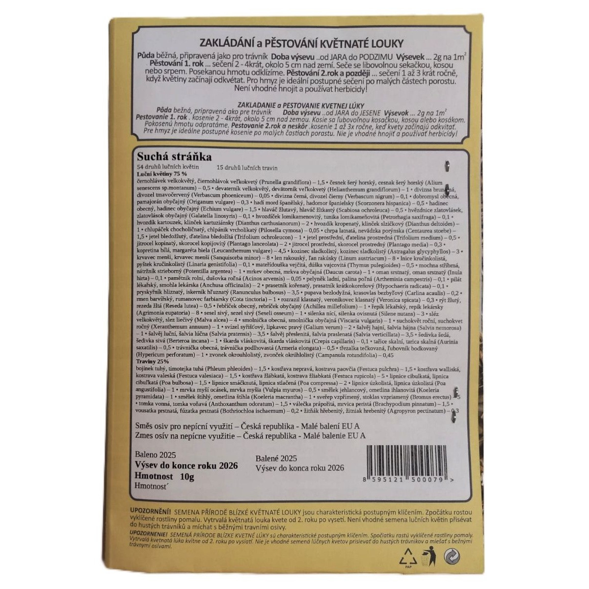 Kvetinová lúka Suchá stráň - Planta Naturalis - osivo lúčnych kvetov - 10 g
